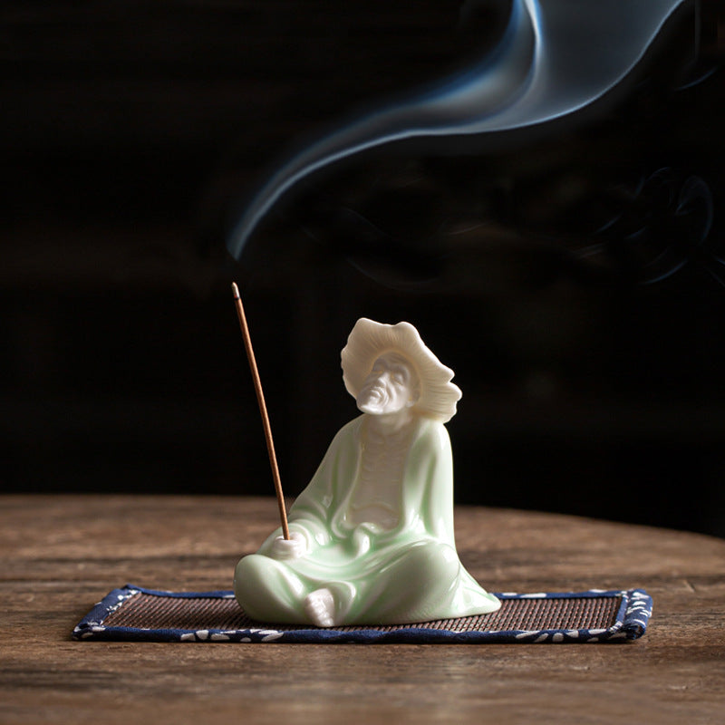 zensoullab Creative Jiang Taigong Fishing Old Man Ceramic Incense Burner Ornament Tea Pet Decoration Living Room Home Sandalwood Incense Holder Incense Ceremony