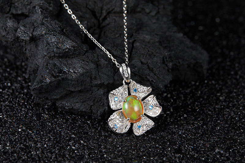 zensoullab Popular Flower Pendant S925 Sterling Silver Inlaid with Natural Opal Gemstone Necklace for Women