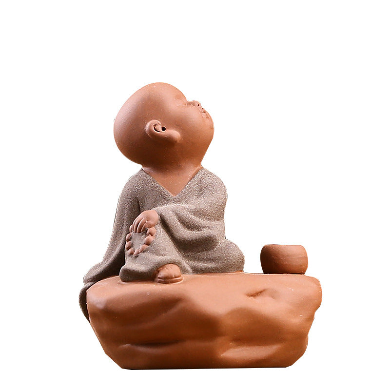 zensoullab Zen Purple Clay Little Monk Incense Holder Ornament for Car, Home, Indoor Living Room, Tea Tabletop, Incense Ceremony, Incense Seat, Incense Burner