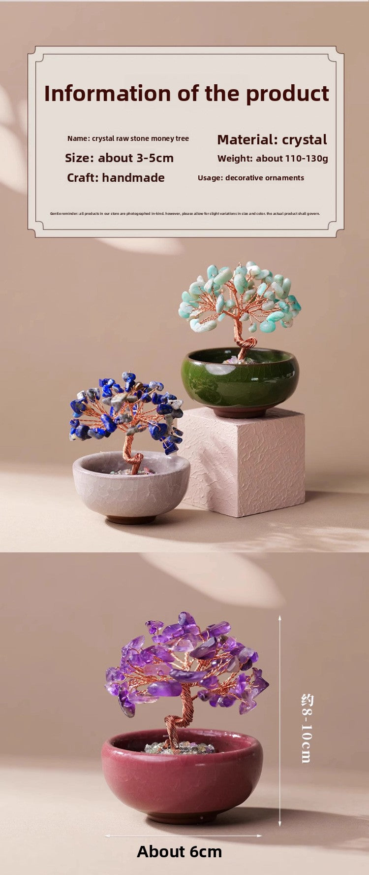 zensoullab Natural Yellow Crystal Wealth Tree Tea Cup Base Treasure Bowl Crystal Tree Crystal Money Tree Desktop Wealth-Attracting Ornament