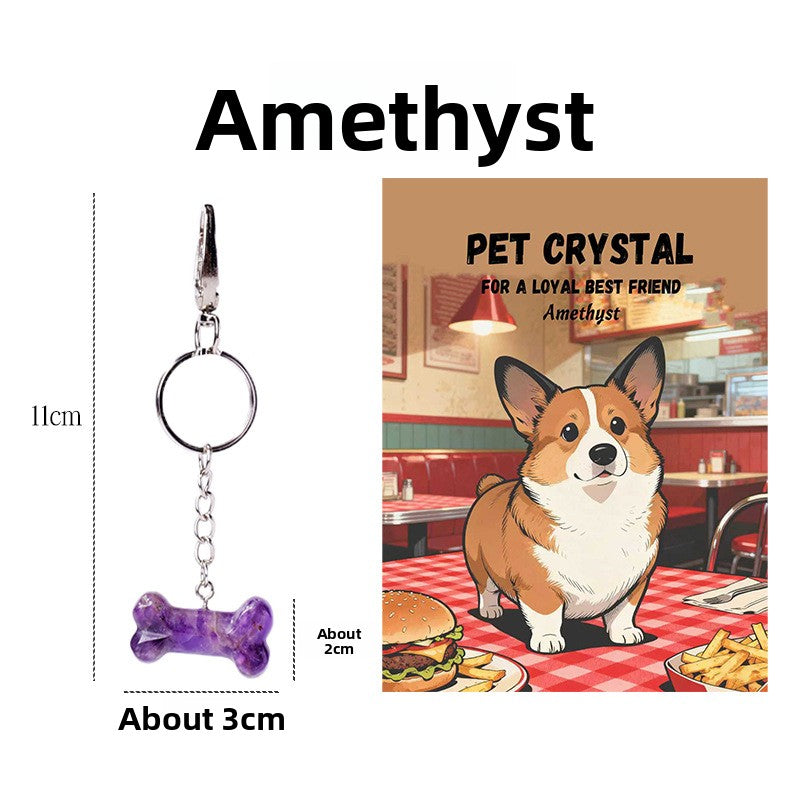zensoullab Natural Crystal Bone Pet Dog Cat Pendant Purple Pink White Crystal Keychain Bag Charm Golden Retriever Pug