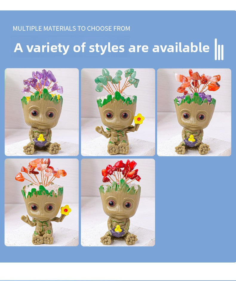 zensoullab Natural Crystal Gravel Small Flower Tree Groot Figurine Crystal Craft Tree Man Figurine Desktop Ornament