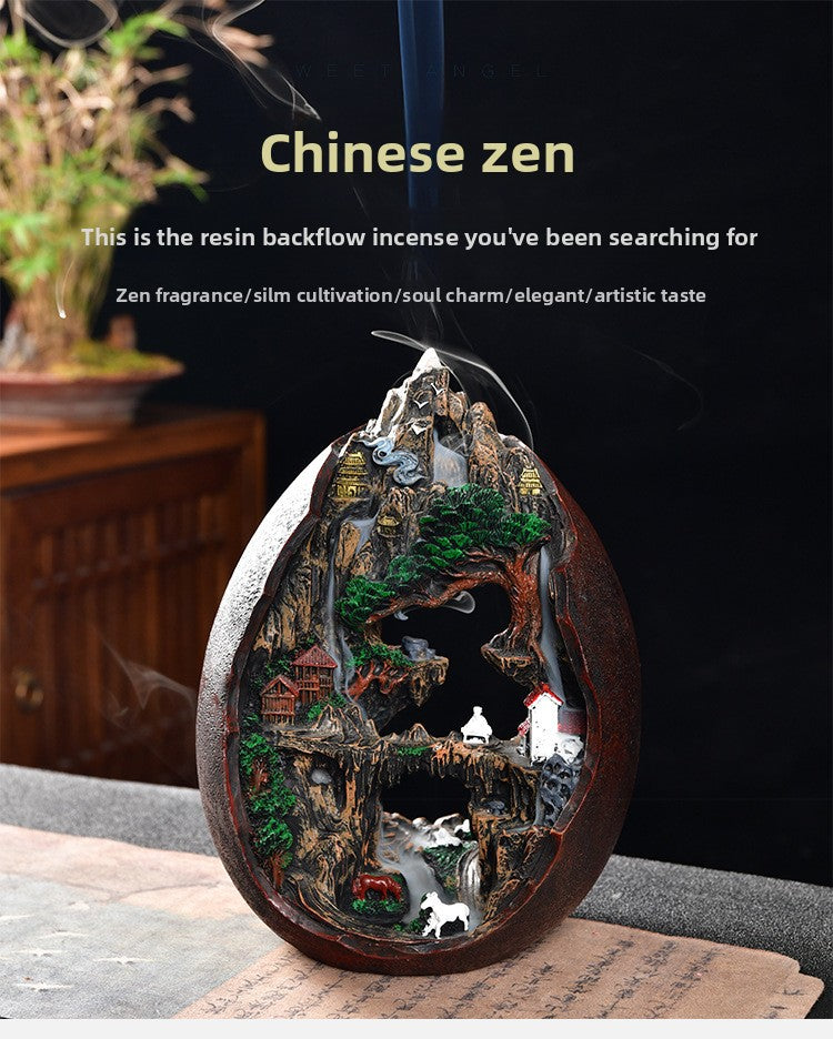 zensoullab Creative Resin Large Great Wall Backflow Incense Burner Home Decor Craft Ornament Incense Holder Incense Seat Backflow Aromatherapy Burner