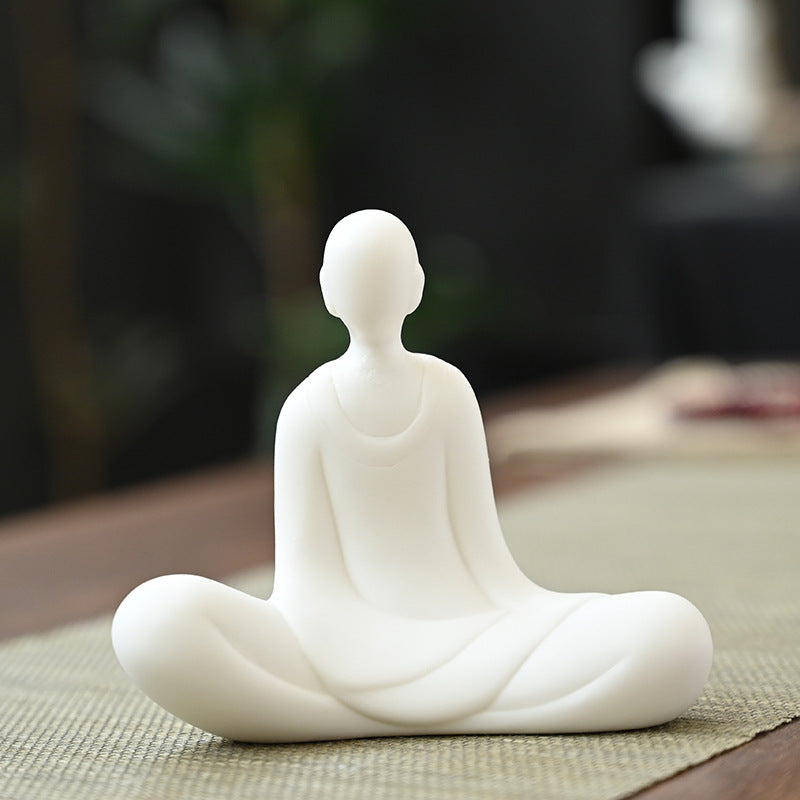 zensoullab Zen Ceramic Figure Formless Buddha Tea Ceremony Decoration Accessories Chinese Style Little Monk Home Living Room Entrance Creative Ornament