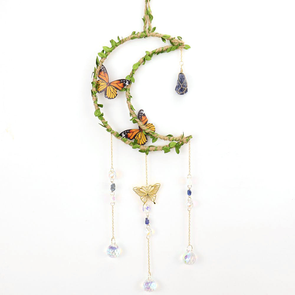zensoullab Sun Catcher Hemp Rope Wrapped Leaf Butterfly Large 16cm Moon Gravel Crystal Ball Decoration Pendant