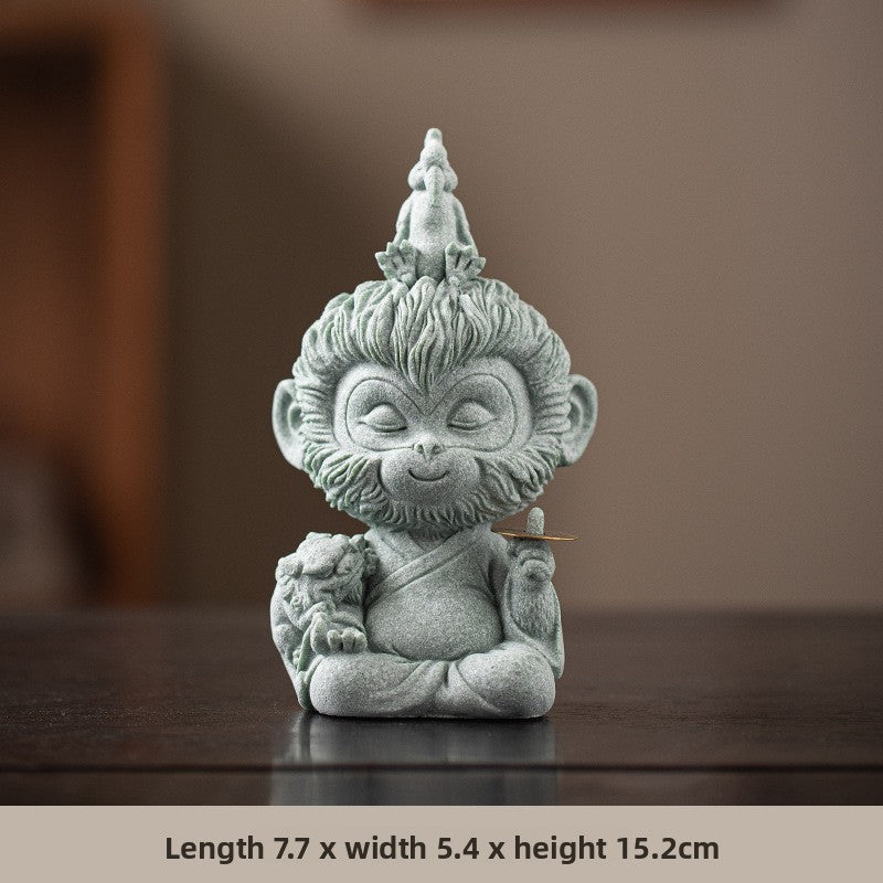 zensoullab Zen Style Chinese Qingsha Cultural Creative Great Sage Wukong Desktop Ornament Creative Home Living Room Fish Tank Landscaping Decoration Display