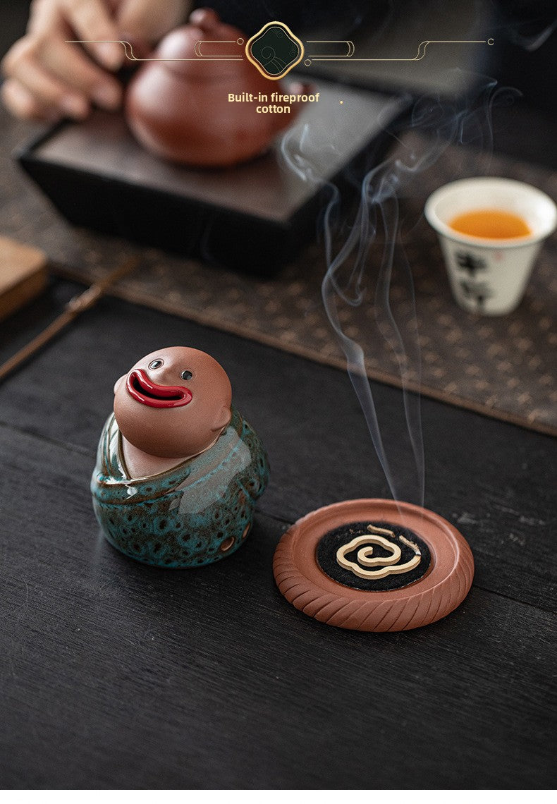 zensoullab Creative Little Monk Incense Burner Cute Aromatherapy Burner Ornament Zen Style Home Indoor Agarwood Sandalwood Incense Burner Incense Box