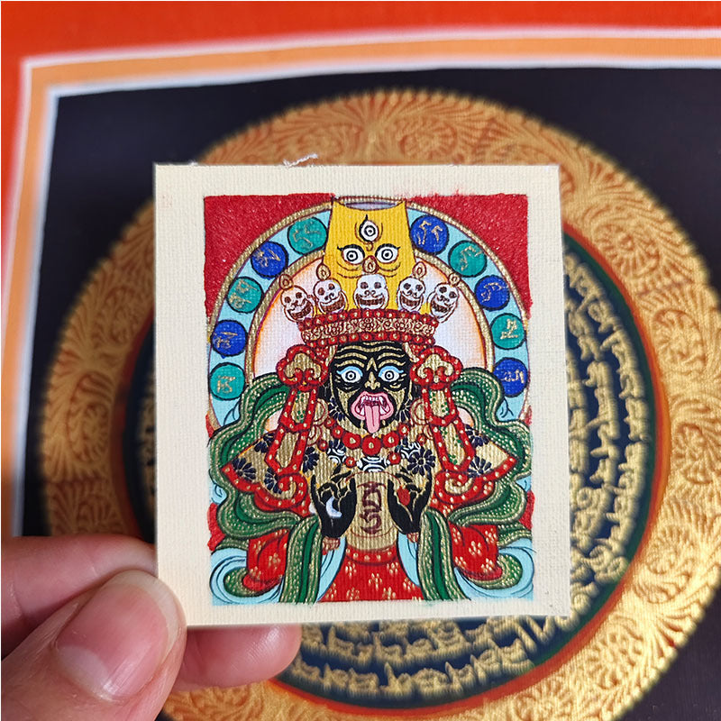 zensoullab Nepal Hand-painted Zaki Ram Female God of Wealth Rejong Tibetan Thangka Painting Core God of Wealth Card Amulet Portable
