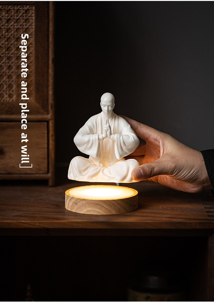Zensoullab Zen Ceramic Monk Chinese Household Living Room Hallway Ornaments Monk Desktop Craft White Porcelain Character Decorations