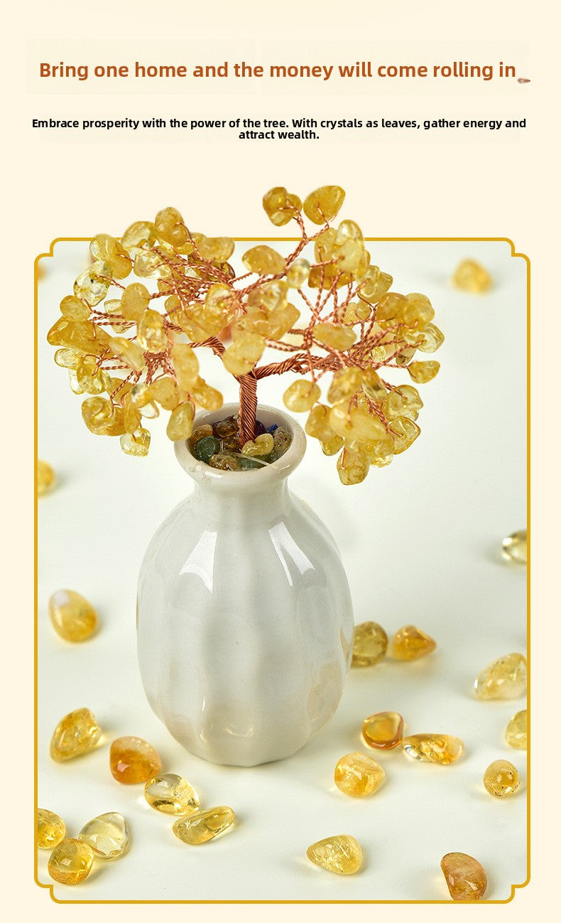 zensoullab Natural Mineral Raw Stone Yellow Crystal Money Tree Ornament Office Desktop Money Tree Shop Opening Gift Wealth Attraction