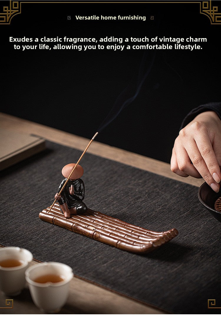 zensoullab Xie Ke Incense Burner for Home Indoor Sandalwood Agarwood Holder Zen Style Jiang Taigong Fishing Tea Room Ceramic Aromatherapy Burner Ornament