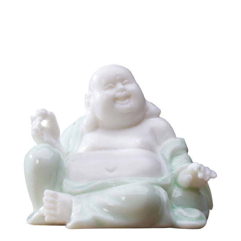 zensoullab Premium Ceramic Lucky Maitreya Buddha Fat Belly Laughing Buddha Living Room Entrance Car Home Decoration Zen Ornament