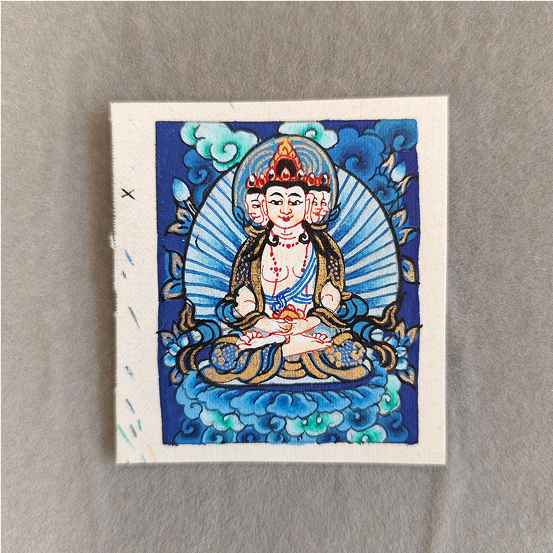 zensoullab Nepal Hand-painted Zodiac Buddha Guardian Small Thangka Portable Blue Thangka God of Wealth Green Tara Portable Necklace Pendant
