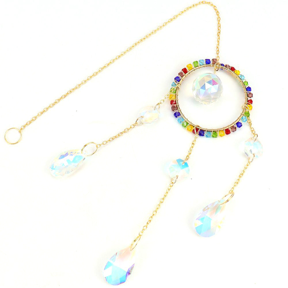 zensoullab Handmade Silk-wrapped Moon Star Crystal Sun Catcher Curtain Hanging Ornament Garden Decoration