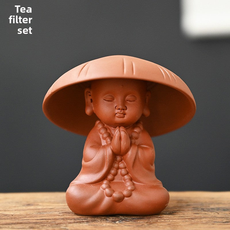 zensoullab Zen Purple Clay Little Monk Tea Pet Tea Leaf Filter Kung Fu Tea Set Accessories Creative Hat Tea Strainer Full Ceramic Tea Infuser