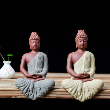 zensoullab Zen Character Figurine Purple Clay Buddha Statue New Chinese Style Home Decor Office TV Cabinet Entrance Decoration