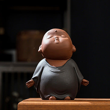 zensoullab Zen Purple Clay Little Monk Figure Creative Desktop Living Room New Chinese Style Study Entrance Tea Room Tea Pet Ceramic Ornament