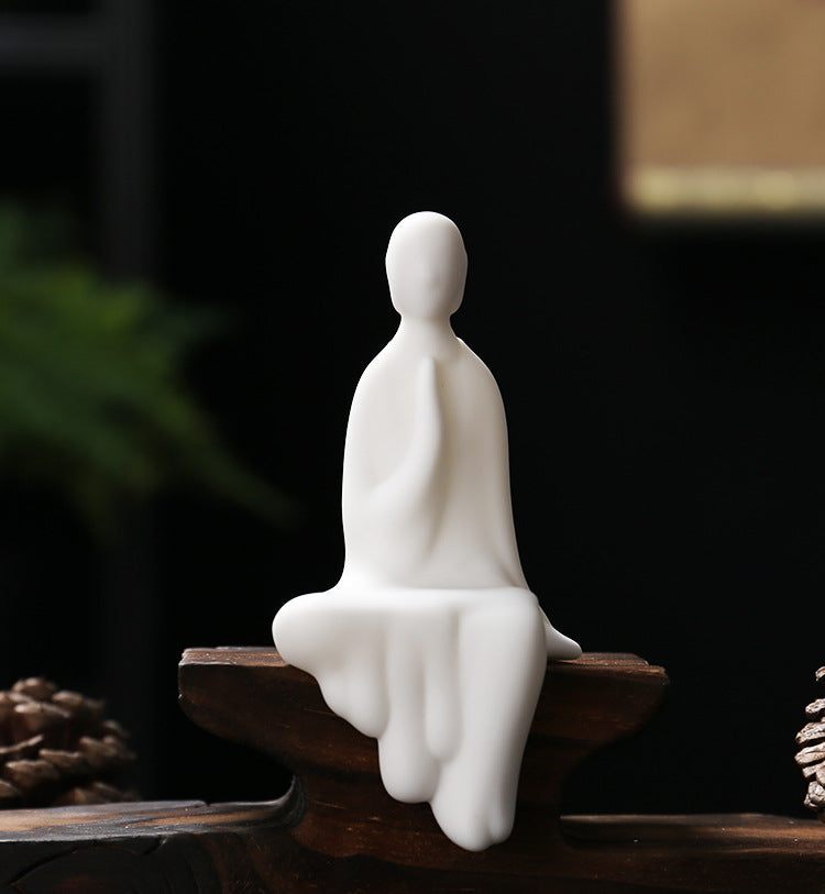 zensoullab Zen White Porcelain Formless Buddha Root Carving Accessories Ceramic Little Monk Chinese Style Living Room Entrance Hall Curio Rack Minimalist Small Ornaments
