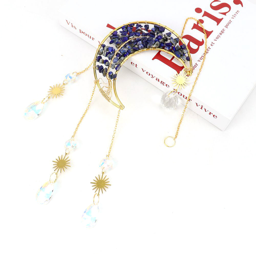 zensoullab Handmade Wire Wrapped Natural Crystal Gravel Tree of Life Moon Sun Catcher Hanging Ornament Wind Chime Decoration Pendant