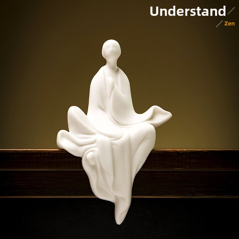 zensoullab Ceramic Zen Unfettered Buddha New Chinese Style Figure Little Monk Living Room Study Entrance Simple Decorative Craft Ornament