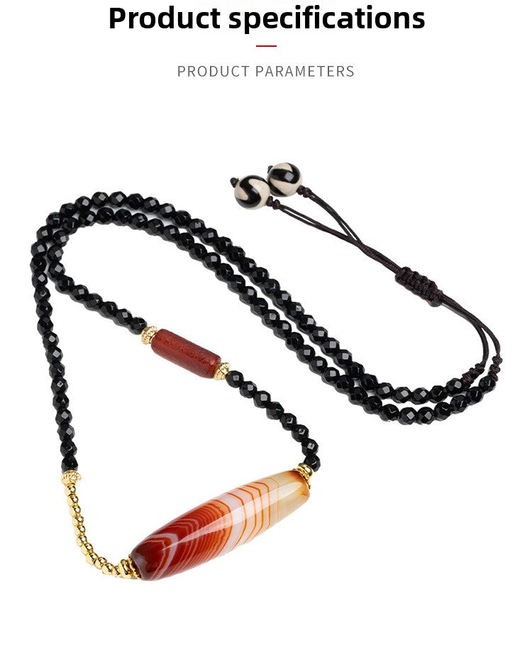 zensoullab Natural Tibetan Style Silk Wrapped Dzi Bead Necklace Red Meat High Oil Coating Agate Pendant Unisex Necklace In Stock