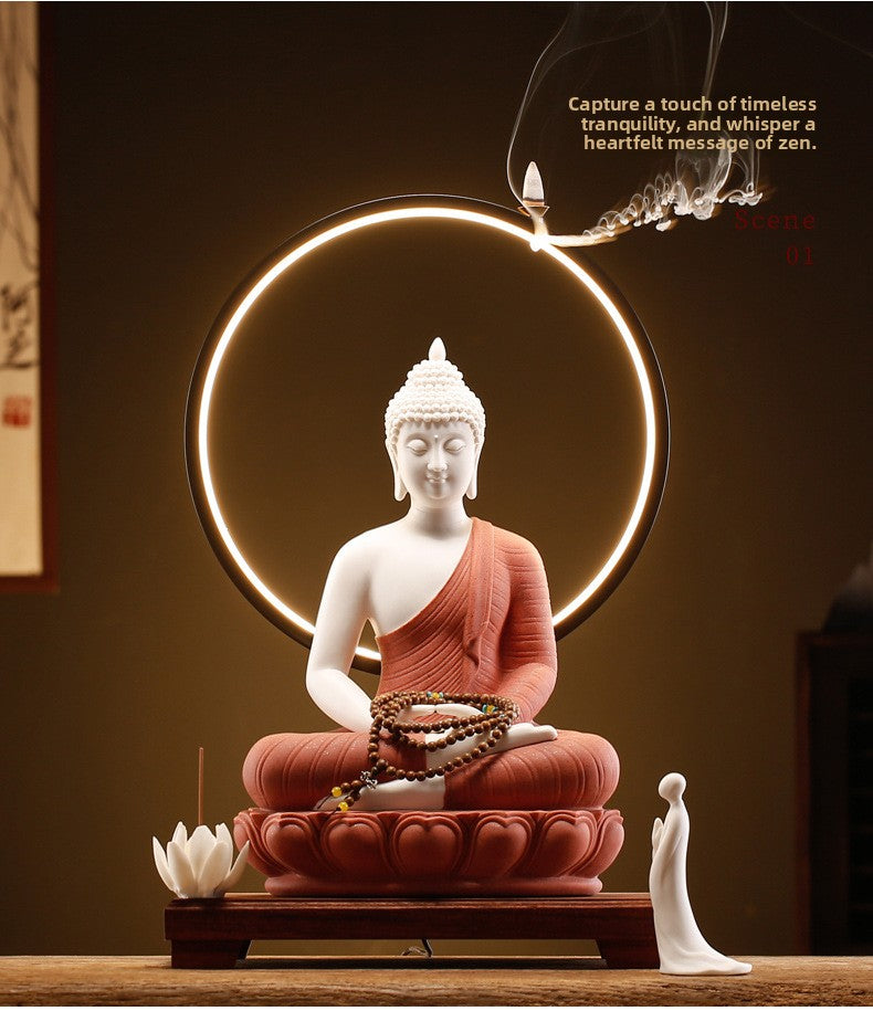 zensoullab Zen New Chinese Style Shakyamuni Buddha Lamp Circle Ornament Creative Home Interior Decoration Living Room Entrance Worship