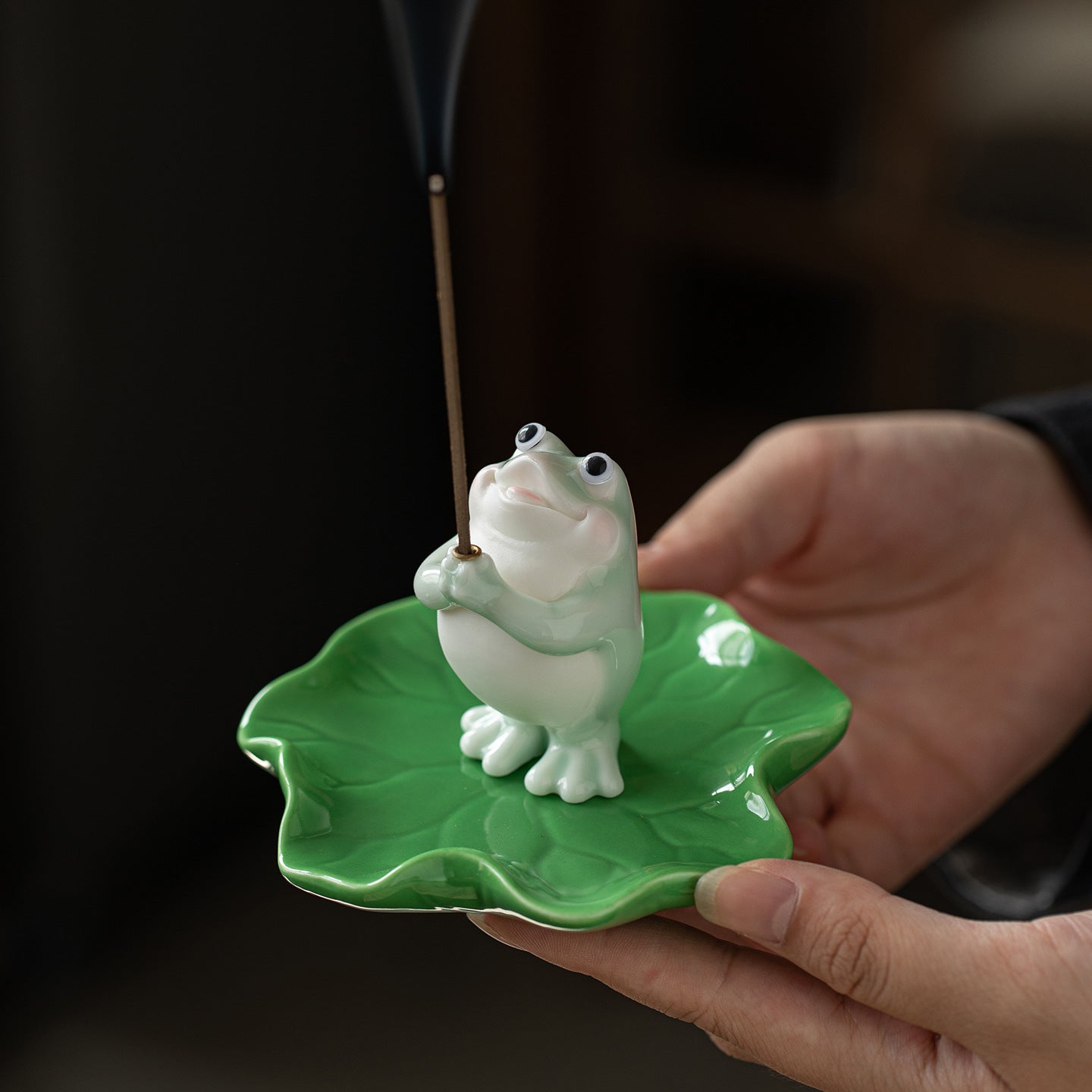 zensoullab Ceramic Wishing Frog Incense Burner for Home Indoor Use, Agarwood Sandalwood Incense Holder, Cute Tea Table Aromatherapy Burner Ornament