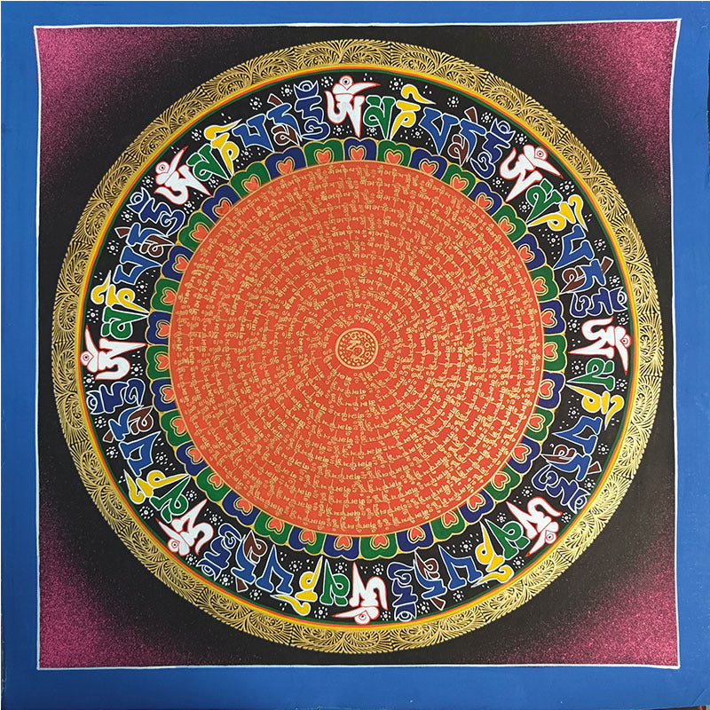 zensoullab Nepal Hand-painted Sutra Mandala Thangka Painted Starry Sky Six-Word Mantra Tibetan Thangka Mandala Decorative Hanging Painting