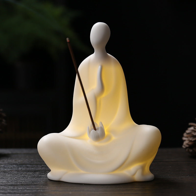 zensoullab Zen Ceramic Formless Buddha Entrance Study Creative Ornament White Porcelain Little Monk Incense Holder Tea Table Living Room Creative Ornament