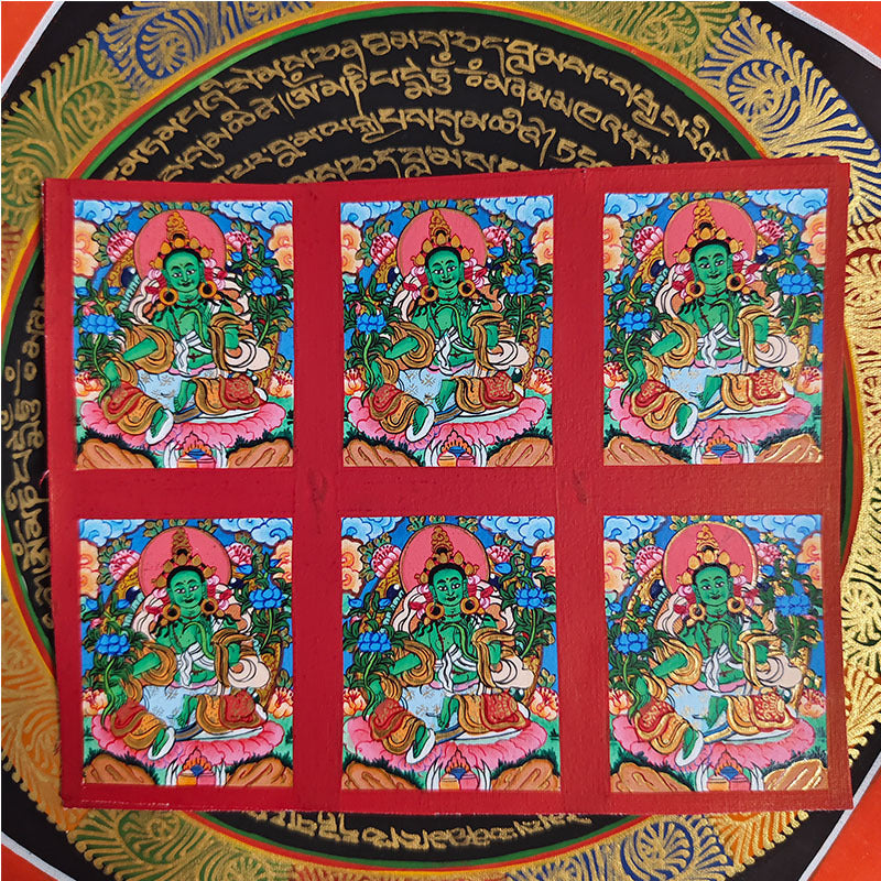zensoullab Nepal Hand-painted Small Thangka Twelve Zodiac Guardian Buddha Manjushri Yellow God of Wealth Green Tara Gau Box Pendant