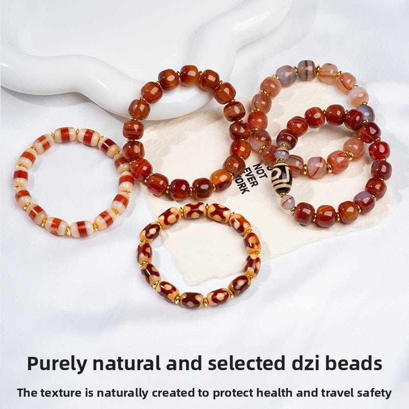 zensoullab Natural Sardonyx Dzi Bead Bracelet Fashionable Versatile Unisex Couple Style One-Line Pharmacist Single Circle Bracelet