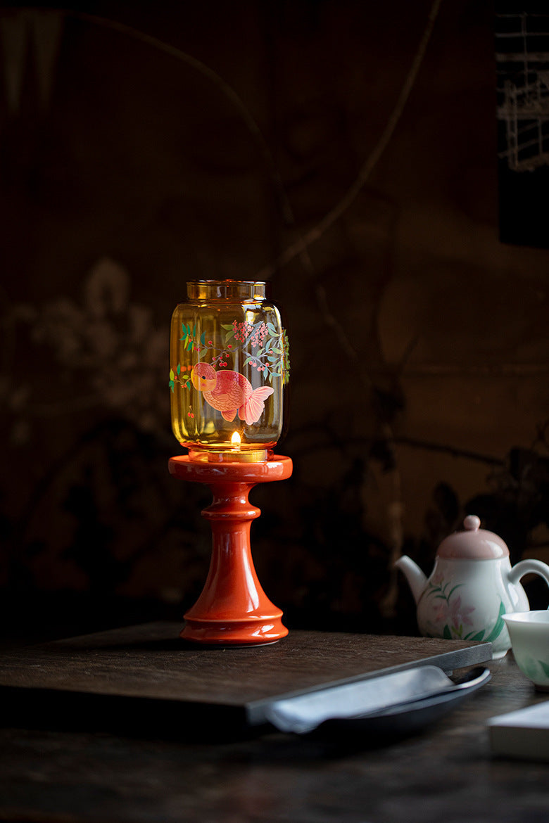 zensoullab Japanese Style Spring Returns to the Forbidden City Red Ming Qing Candle Holder Glass Chinese Style Ornament Candle Candle Holder Tea Room Atmosphere Light Ancient Style