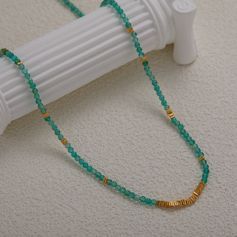 zensoullab S925 Sterling Silver Natural Green Chalcedony Gemstone Necklace for Women Fashionable Personalized Handmade Fragmented Silver