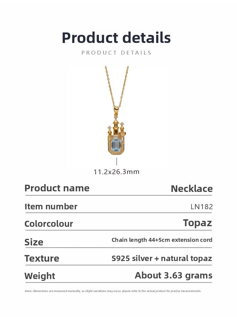 zensoullab Gemstone Collarbone Chain for Women S925 Silver Inlaid with Natural Topaz Castle Personality Colorful Gemstone Necklace for Women