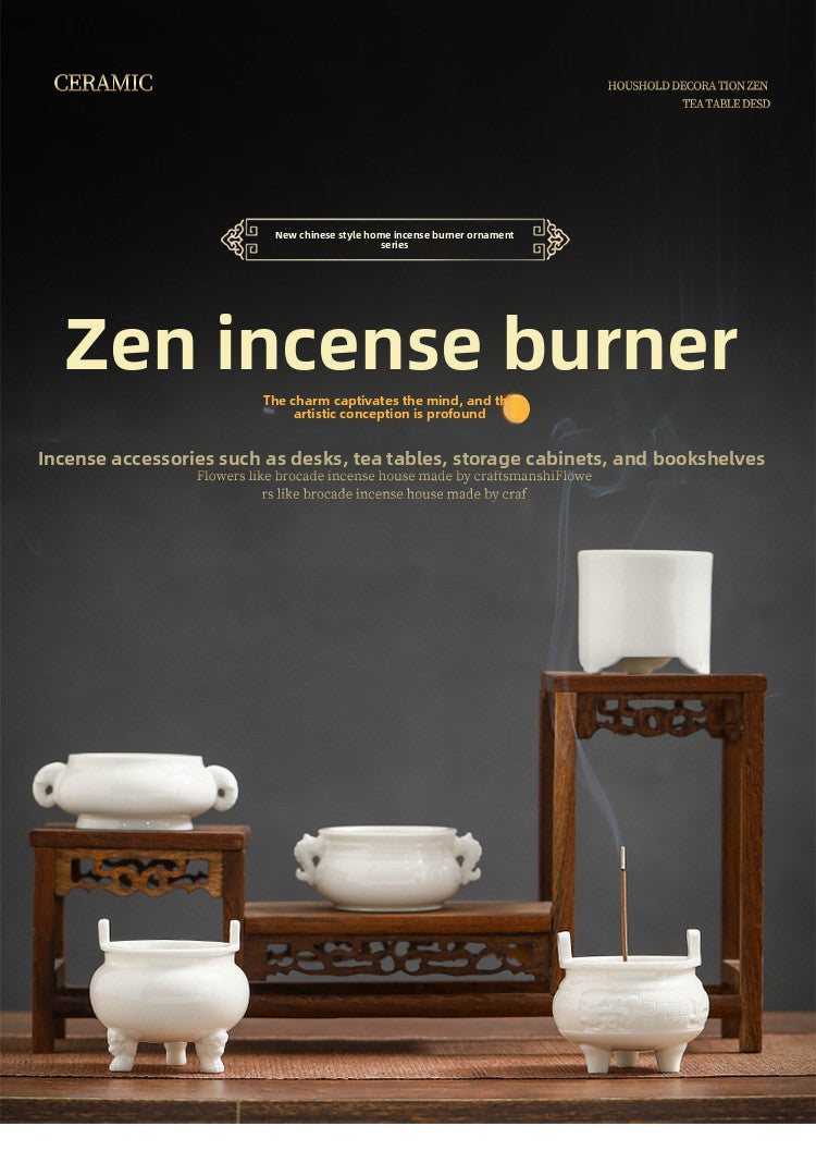 zensoullab Chinese Style Mini Ceramic Incense Burner Tea Room Home Worship Three-legged Incense Burner Portable Incense Holder Incense Ceremony Zen Small Ornament