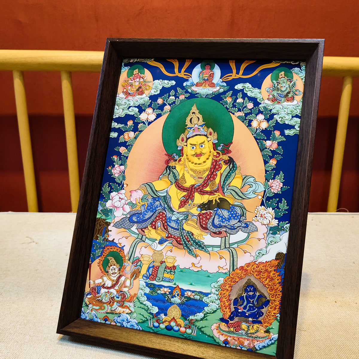 zensoullab Thangka Yellow God of Wealth Mahakala Buddha Statue Hanging Painting Desktop Display Guanyin Bodhisattva Wealth Attraction Entrance Decoration Painting