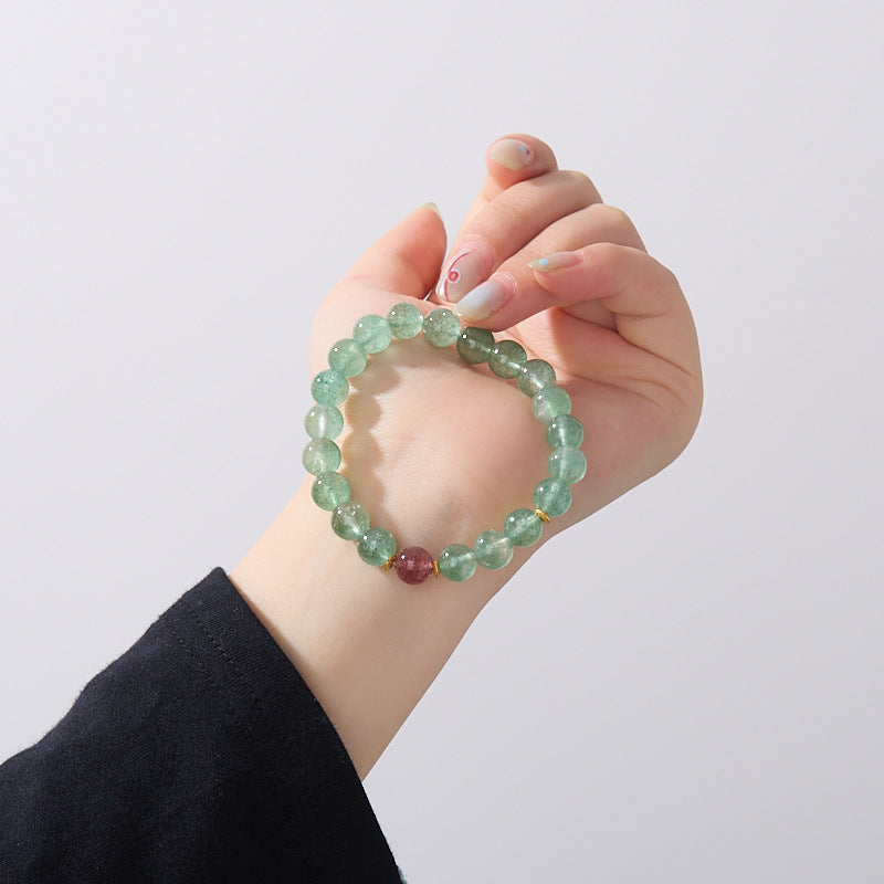 zensoullab Fresh Natural Green Strawberry Crystal Bracelet Good Luck Bead Single Circle Crystal Bracelet