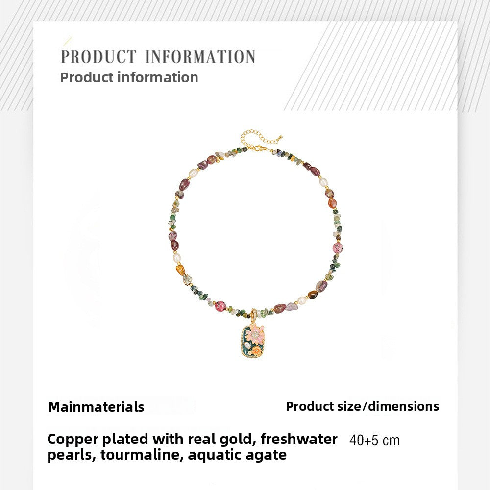 Zensoullab Freshwater Pearl Natural Stone Necklace Bracelet Maillard Tourmaline Agate Stone Beads String Sweater Chain