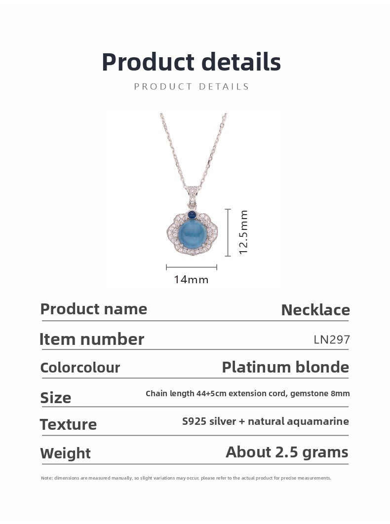 zensoullab French Design S925 Sterling Silver Natural Aquamarine Gemstone Necklace for Women, Personalized Multiple Pendants Fashion Collarbone Chain