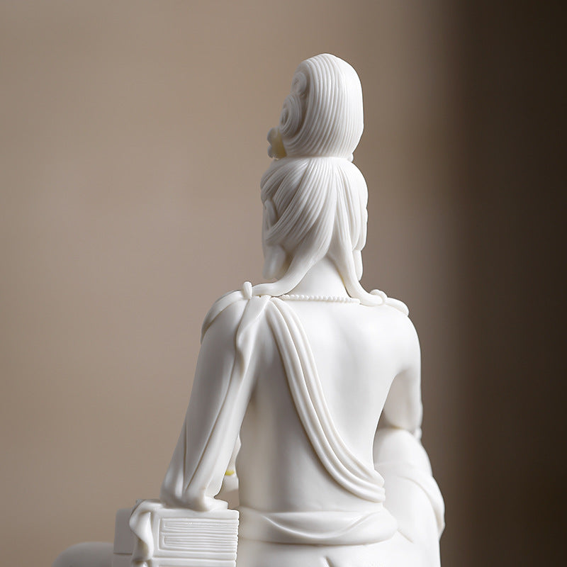 zensoullab New Chinese Style Guanyin Bodhisattva Buddha Statue Ceramic Ornament Free Guanyin White Porcelain Home Living Room Entrance Hall Display Shelf Decoration