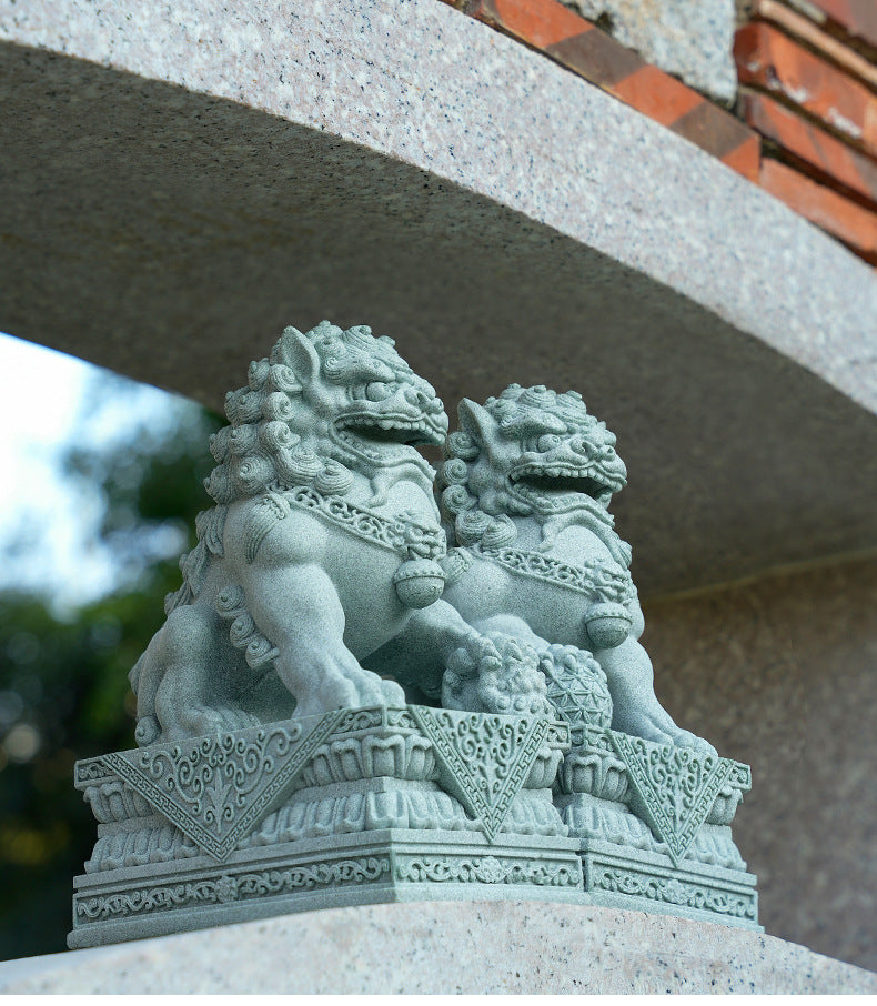 zensoullab 25cm Chinese Style Green Sandstone Lion Pair Tomb Front National Trend Ornament Auspicious Beast Creative Home Living Room Decoration