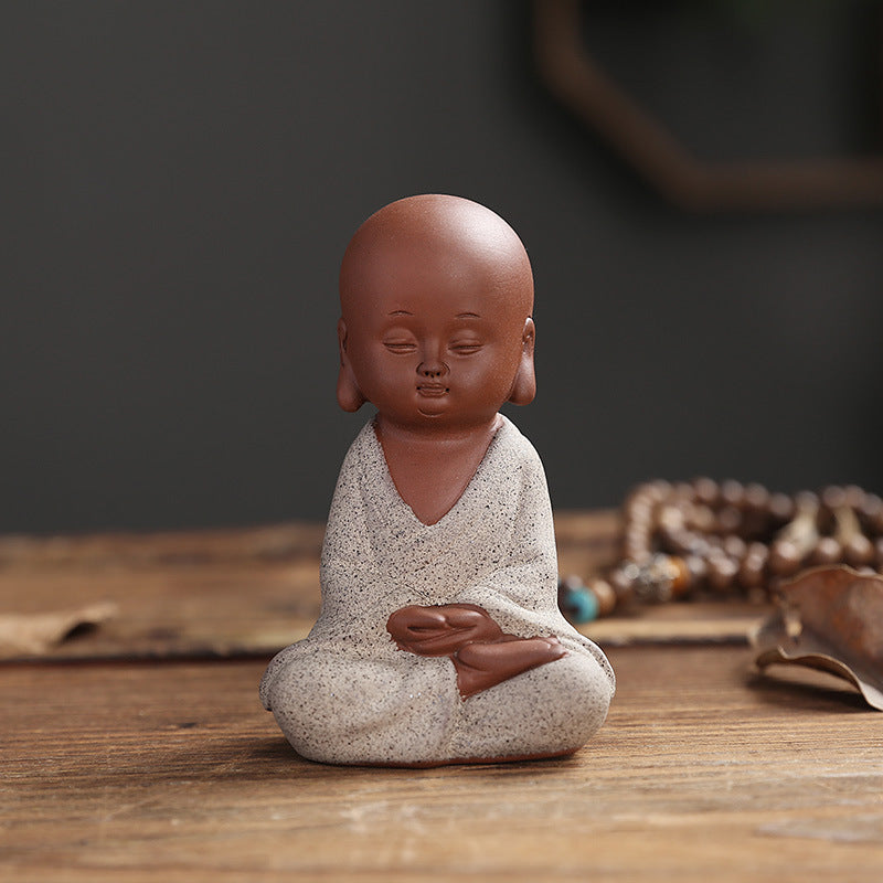 zensoullab Purple Clay Little Monk Zen Home Decor Chinese Style Ornament Living Room Study Entrance Tea Room Tea Pet Bonsai Ceramic Decoration