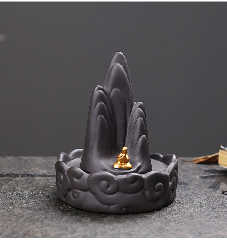 zensoullab Original Purple Clay Mountain Water Backflow Incense Burner Creative Cloud Windproof Cover Backflow Incense Burner Hot