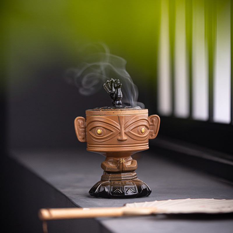 zensoullab Vintage Ceramic Cultural Creative Sanxingdui Incense Burner Home Indoor Sandalwood Burner Incense Burner Incense Supplies Aromatherapy Burner Ornament