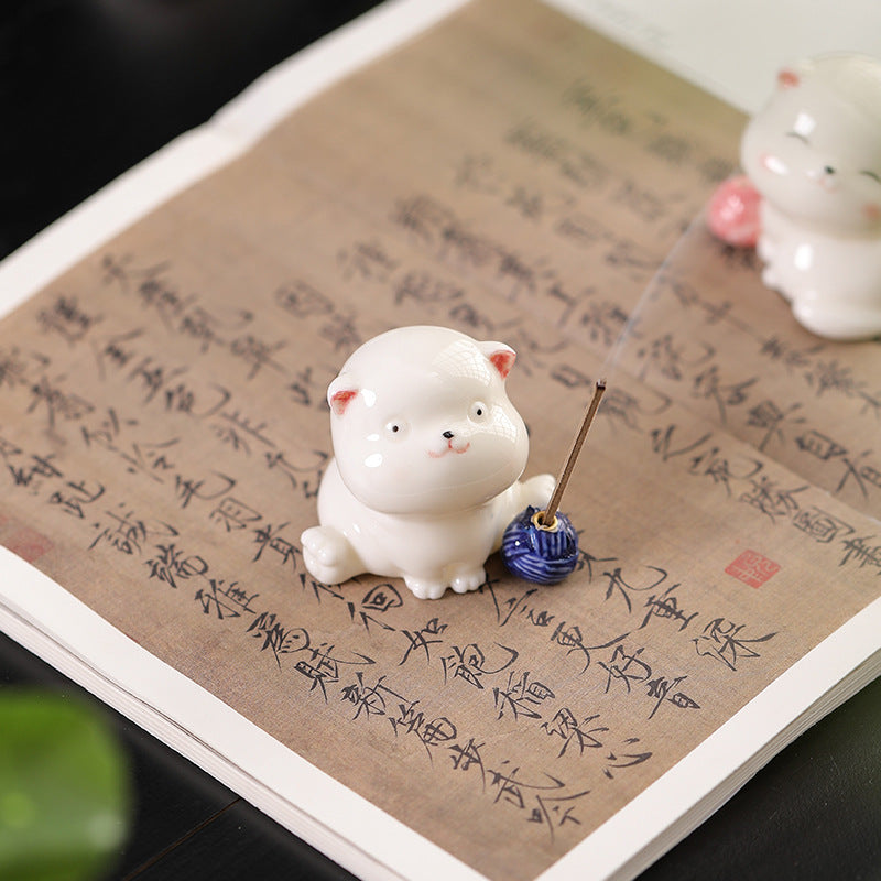 Zensoullab Creative Ceramic Kitty Incense Holder Decoration Mini Cute Small Animal Home Indoor Sandalwood Deep Incense Burner Incense Burner