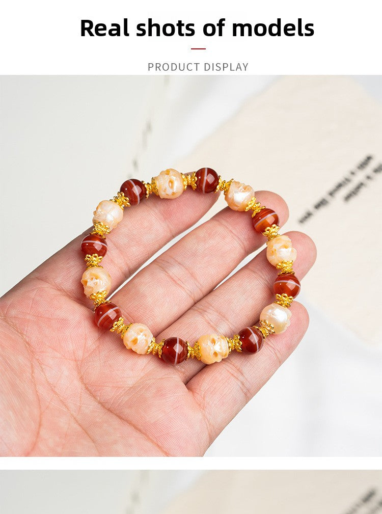 zensoullab Natural Red Meat Pharmacist One-Line Dzi Bead Taiwan Work Agate Bracelet for Men and Women Couples Single Circle Bracelet In Stock
