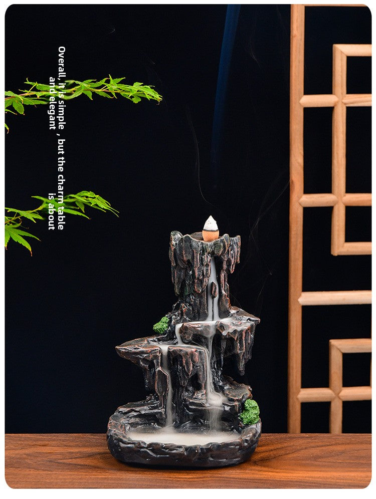 zensoullab Resin Carved Backflow Incense Burner Mountain Water Creative Aromatherapy Burner Ornamental Smoke Incense Burner Agarwood Sandalwood Incense Dehua Ceramic