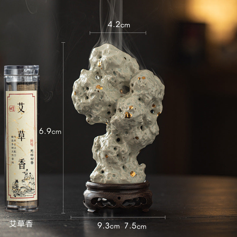 zensoullab Handmade Ceramic Taihu Stone Small Incense Burner for Home Indoor Tower Incense Burner Zen Tea Room Study Decoration Rockery Ornament