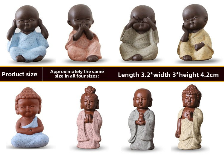 zensoullab Mini Cute Purple Clay Little Monk Tea Pet Ceramic Four Little Sha Mi Succulent Plant Decoration Creative Home Ornament