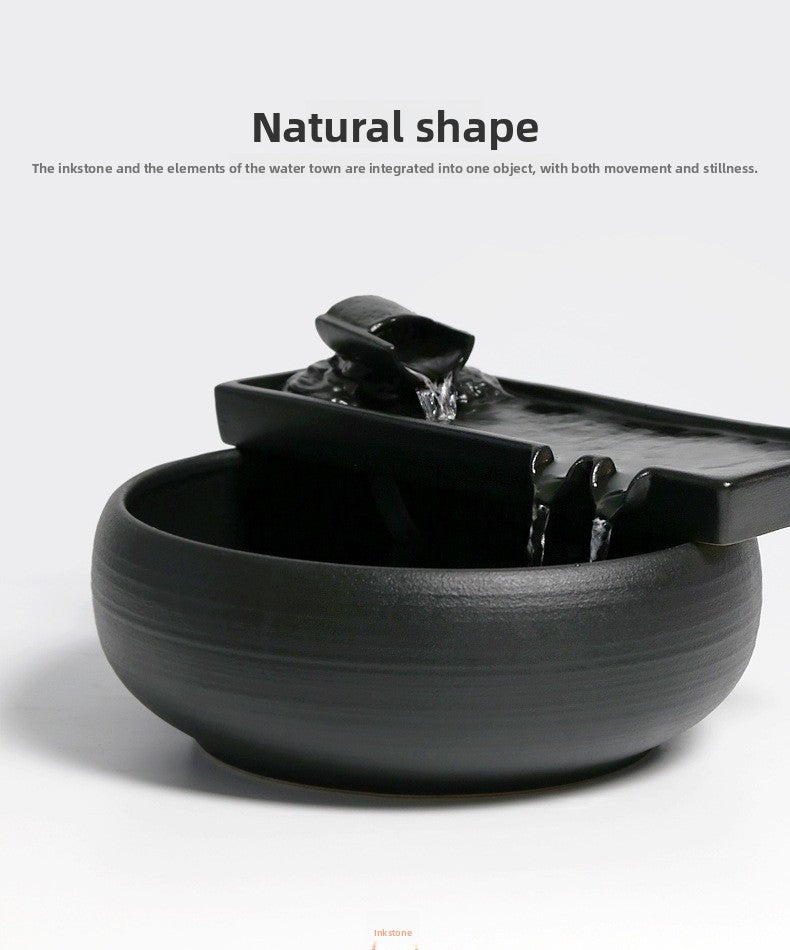 zensoullab Ceramic Water Flowing Tabletop Ornament Wealth-Attracting Desktop Tea Table Fountain Waterwheel Circulating Water Device Zen Small Gift